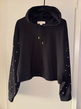 Michael Kors Black Hooded Sweatshirt with Gold Stud Sleeves